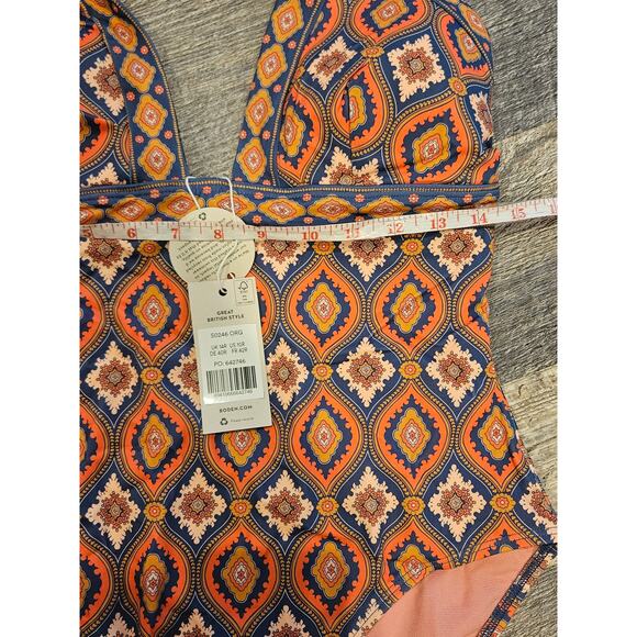 Boden Geometric Print One Piece Swimsuit - Orange, Blue and Gold - Picture 2 of 4